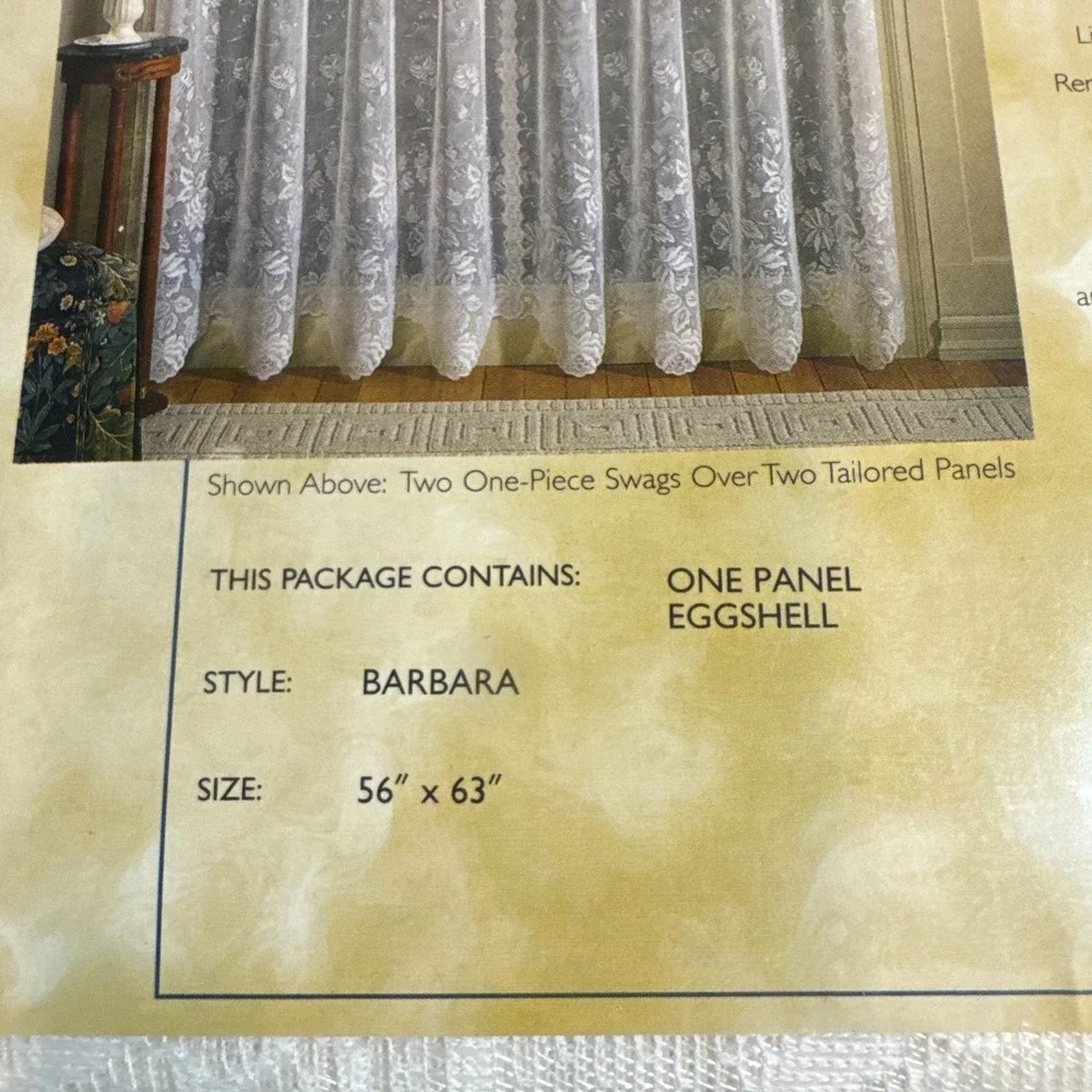 Floral Vine One Panel Eggshell style Barbara Scalloped Lace 56x63 inches